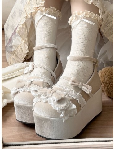Chaussures plateforme Milk Tea Sweet Lolita avec nœud oreilles d'ours,