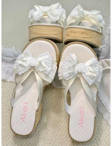 Pantoufles Lolita Off-white - Plateforme grain de bois avec cœur et nœ