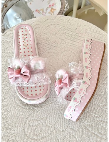 Pantoufles plateforme à oreilles de lapin en peluche, ornées de nœuds