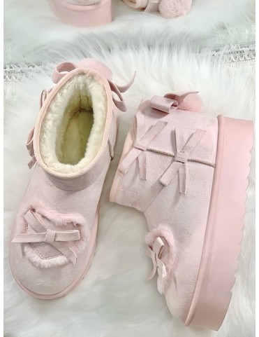 Bottines Lolita plateforme rose - Décor pompon, broderie donut & patch