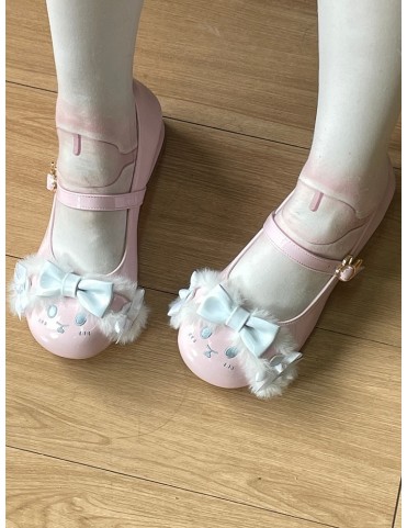 Chaussures Lolita à nœuds rose et bleu, oreilles de lapin et boucle