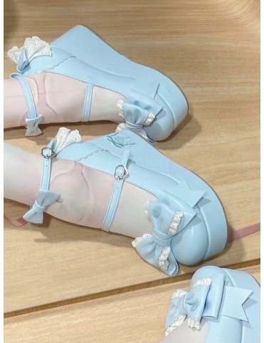 Chaussures Lolita Bleues avec Boucle Cœur