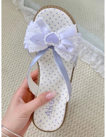 Pantoufles violettes style Wa Lolita - Application cœur, semelle en bo