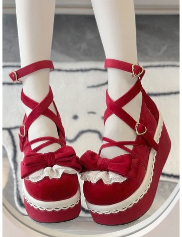 Mary Janes en velours rouge pour Lolita
