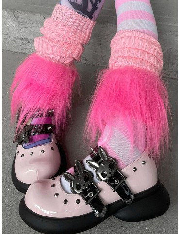 Mary Janes Punk Squelette Lapin Rose et Noir