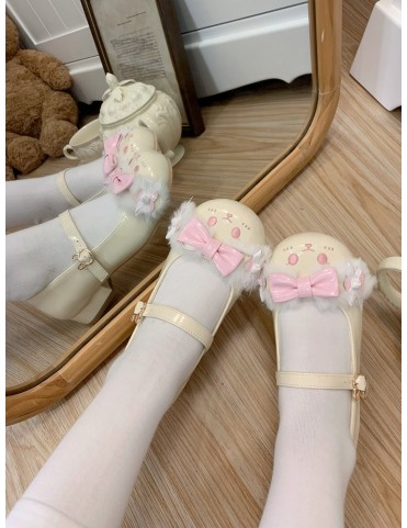 Chaussures Lolita à nœud papillon rose et jaune avec boucle en forme d