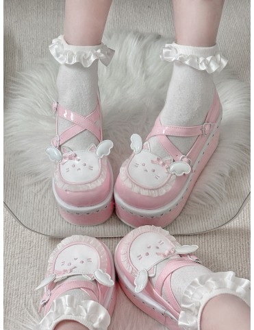 Chaussures Lolita plateforme rose cœur ange Yume Kawaii