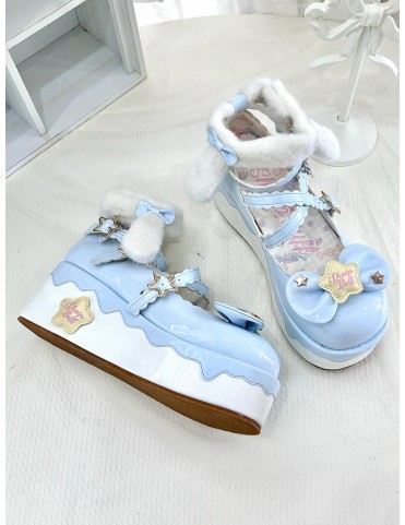 Mary Janes bleues à plateforme Lolita avec motifs étoilés et design cr