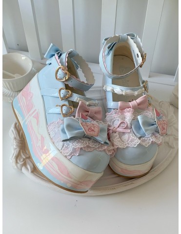 Mary Janes à boucle cœur bleu clair - Style Sweet Lolita
