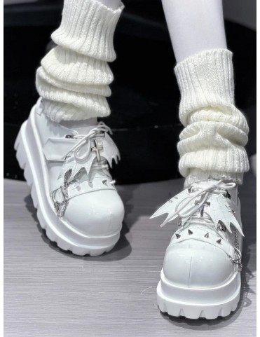 Chaussures à plateforme Punk blanches Hybrid Closure - Décor ailes, ch