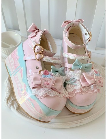 Mary Janes en cuir synthétique rose et bleu - Style Sweet Lolita