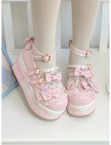 Mary Janes en cuir synthétique rose pour Lolita - Talon plateforme ave