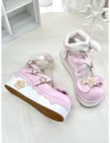Mary Janes Rose Bonbon Lolita à Plateforme - Thème Étoilé avec Bride V