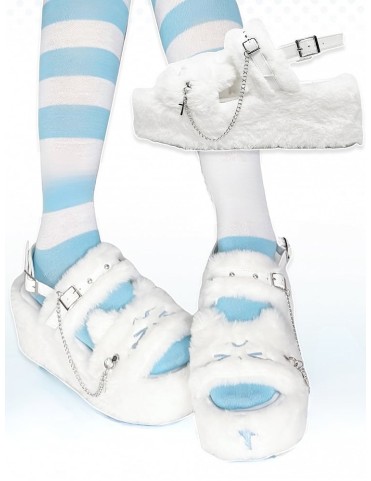 Pantoufles blanches à plateforme Kawaii avec détails cloutés, chaton b