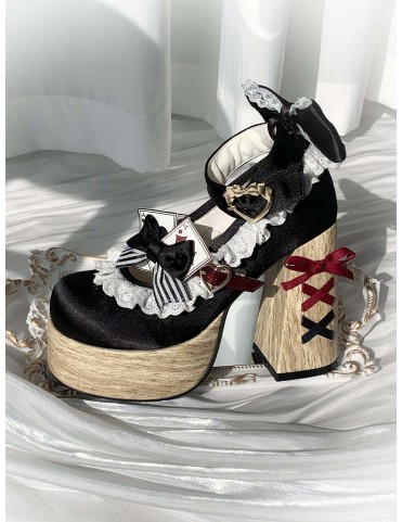 Plateformes Mary Janes Alice au Pays des Merveilles - Noir et Rouge