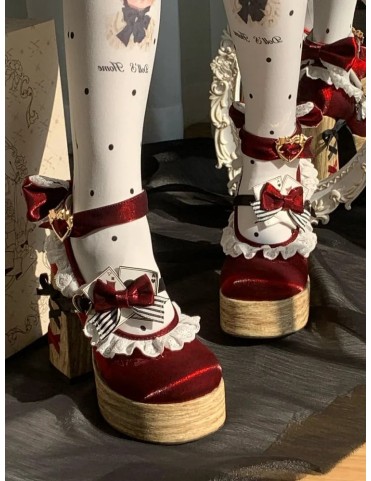 Plateformes Mary Janes Rouges, Style Lolita Alice au Pays des Merveill