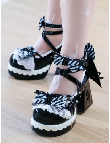 Escarpins à talons bloc 8cm avec détails de perles, motif croisé et nœ
